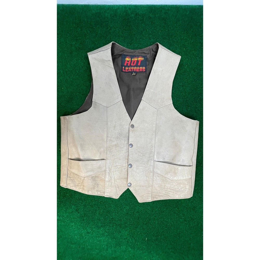 Hot Leathers Mens Leather Biker Vest Western Snap Front Size L